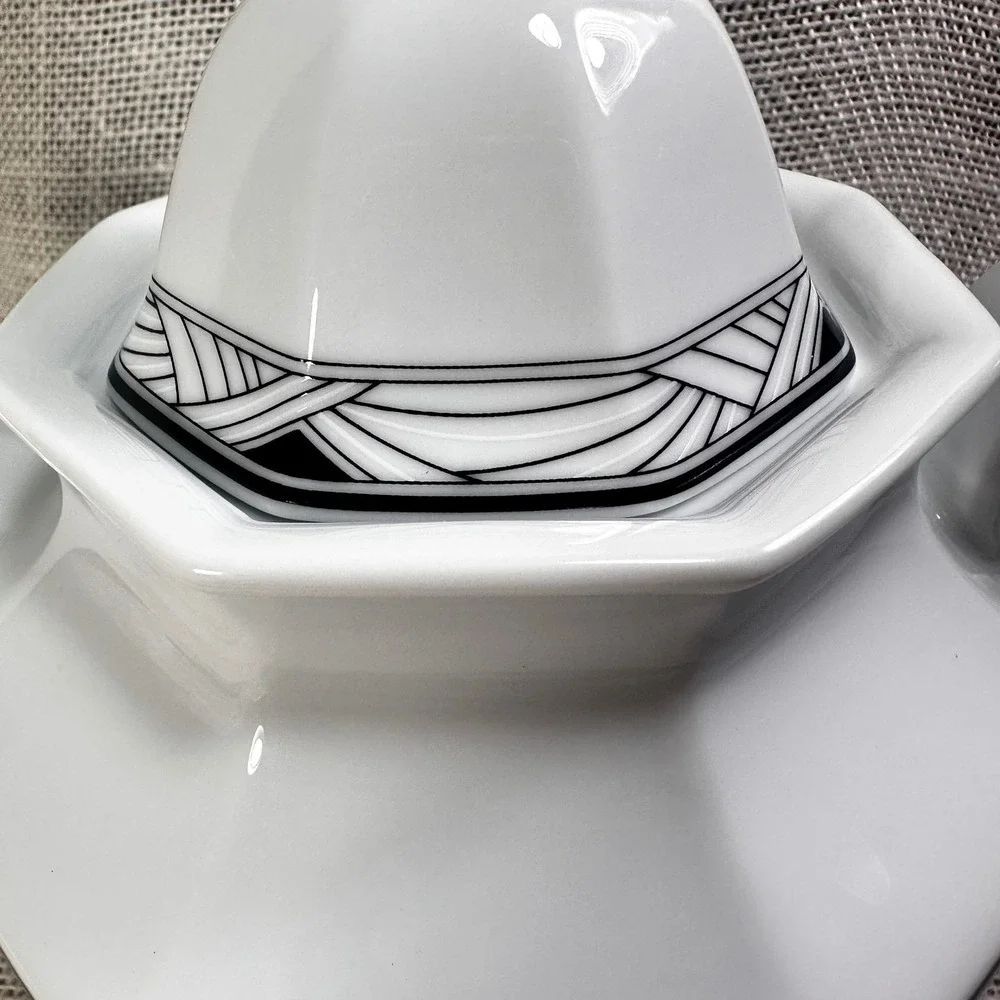 Studio Nova Synthesis Y0031 Teapot White Octagonal Art Deco Black Trim Porcelain
